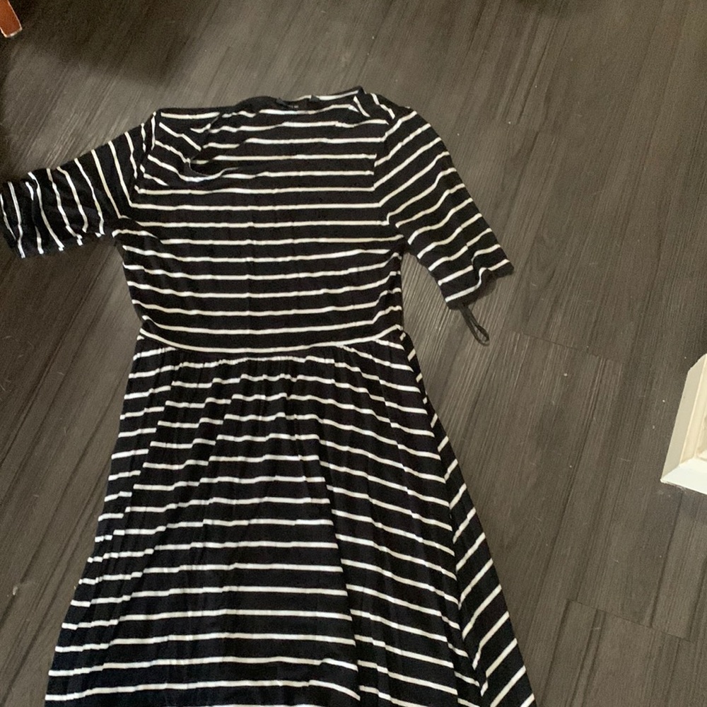 Black and white striped mid dress